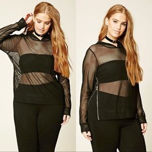 Forever21|Hooded Open-Mesh Top